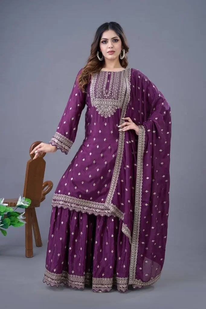 Women styled in Pink sharara suit