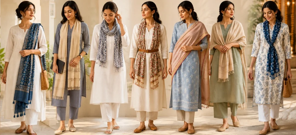 7 Easy Styling Ideas - How to Wear a Stole with a Kurti
