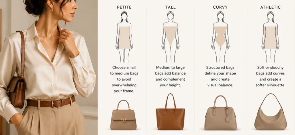 This image contain on how to Select Handbags That Balance Your Frame