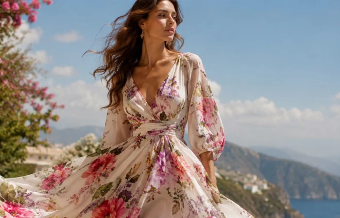 In this image women wearing floral dress ideas for summer