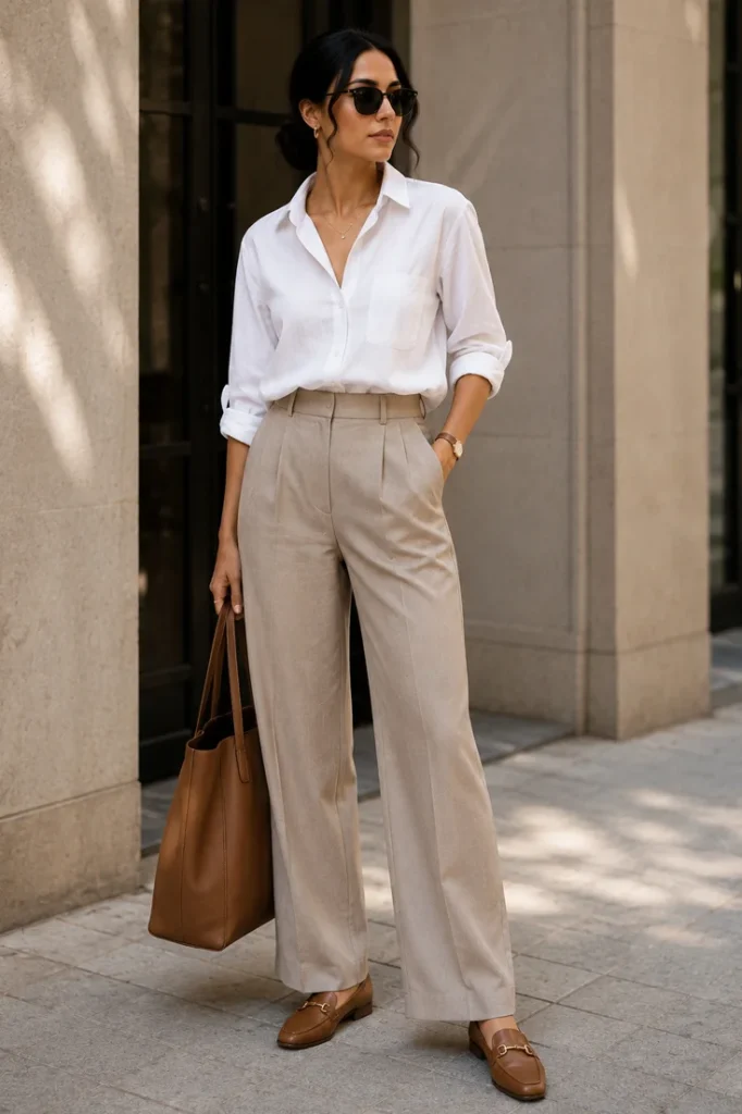 White Shirt with Tailored Trousers